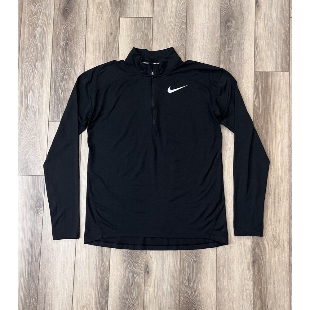 Nike Running Dri-Fit Men's Pullover Shirt Black Sz Medium 1/4 Zip Mock Neckline